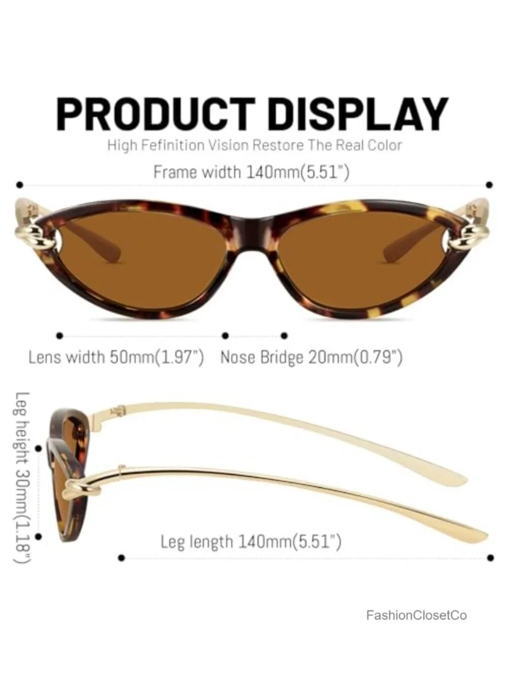 Retro Oval Cat Eye Sunglasses Metal Temples UV400 Protection